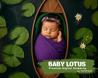 Lotus Pond Newborn Digital Backdrop for Photography, Fine Art Photoshop Backgrounds, Baby Photo Editing Backdrop Composites