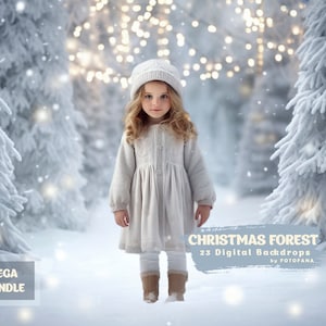 23 Sfondo della foresta di Natale Sfondo invernale Neve di Natale Foresta magica Sfondo digitale Bokeh Sovrapposizioni di sfondo digitale in studio di Natale