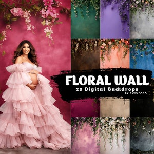 Décors numériques muraux floraux : photographie de grossesse et de nouveau-né (25 fichiers JPG)