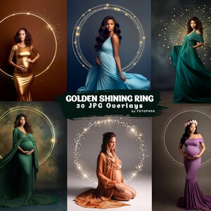 May include: A set of 30 digital overlays featuring glowing golden rings and sparkling effects. These overlays can be used to add a touch of magic and sparkle to photos.