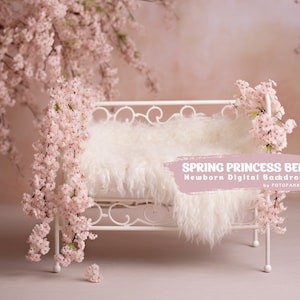 Newborn Digital Backdrops Background Newborn Bed Baby Girl Digital backdrop Floral Backdrop Blossoms Digital Spring Newborn Princess Bed