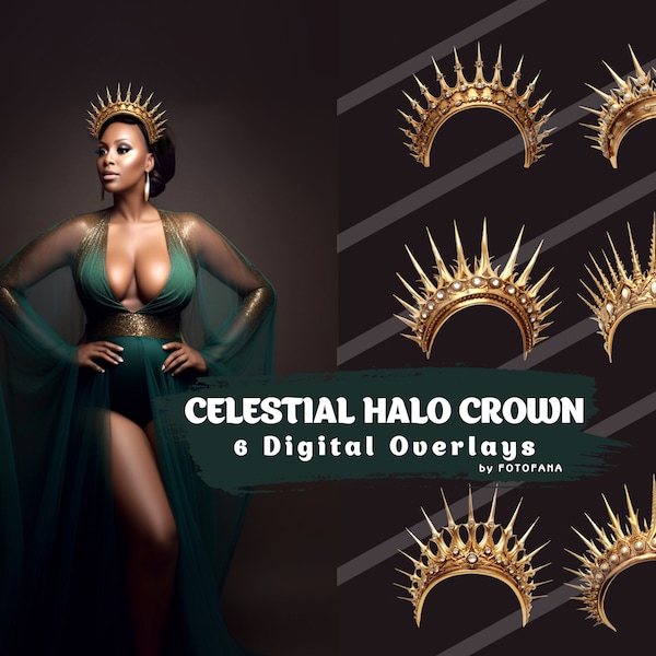 6 Celestial Halo Crown Overlays Crown Goddess Headpiece Celestial Spike Crown Digital Tiara Star Crown Photoshop Maternity Overlay Queen PNG