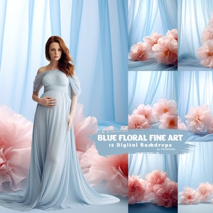 15 sfondi digitali floreali blu artistici, sovrapposizioni di sfondi per maternità, texture artistiche di Photoshop, sovrapposizioni di sfondi digitali per la fotografia