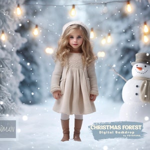 Christmas Forest Backdrop Winter Backdrop Christmas Snow Magic Forest Snowman Digital Background Christmas Studio Digital Backdrop Overlay