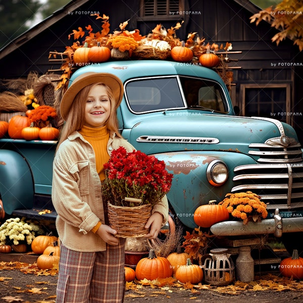 5 Autumn Digital Background Orange Truck Pumpkins Fall Digital Backdrop for Photography Instant Download Halloween Autumn Digital Backdrop