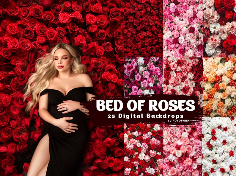 Bed of Roses Digital Backdrop Set Portait Flower Photography Composite ...