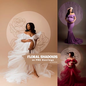 25 FLORAL SHADOW OverlayS Silhouette Maternity Frame Overlay Halo Maternity Maternity Ring Overlay Digital Backdrop Maternity Backdround JPG