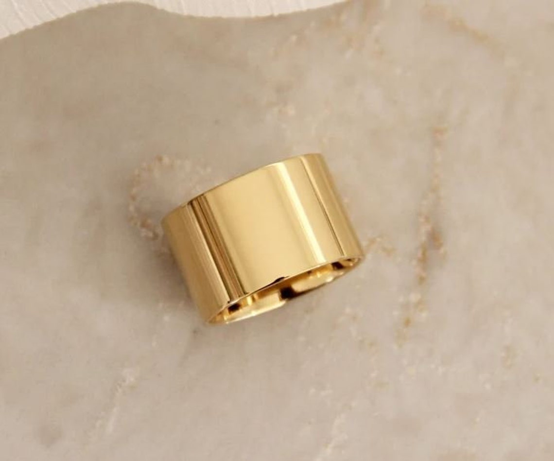 Wide Band Ring, Thick Band, Simple Band Ring, Wide Wedding Band, Cigar Band Ring, Gold Plated