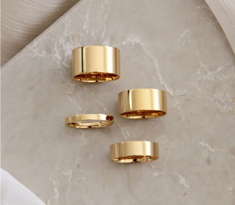 Wide Band Ring, Thick Band, Simple Band Ring, Wide Wedding Band, Cigar Band Ring, Gold Plated