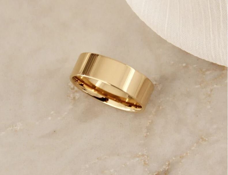 Wide Band Ring, Thick Band, Simple Band Ring, Wide Wedding Band, Cigar Band Ring, Gold Plated