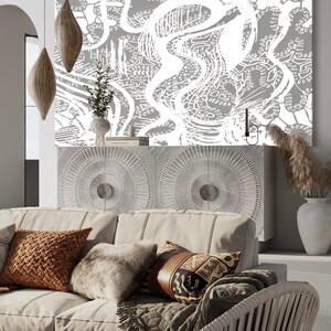 Vintage abstract wallpaper, grey and white wallpaper, peel and stick, removable, renter friendly paper or traditional vinyl wallpaper, #V13