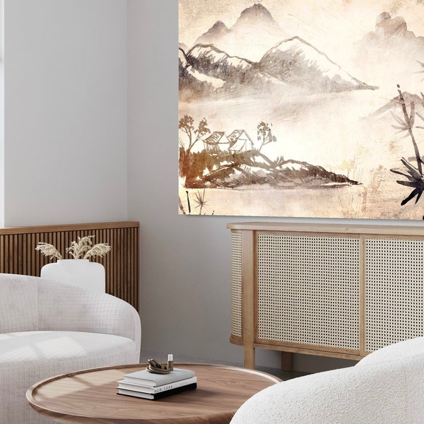 Vintage japanese landscape wallpaper, peel and stick, removable paper, renter friendly, or traditional vinyl wallpaper, high quality, #japan