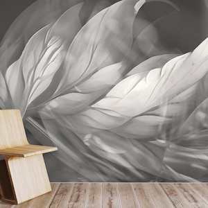 Removable large flower wallpaper, black and white, renter friendly, peel and stick, self adhesive paper or traditional vinyl wallpaper, #R1