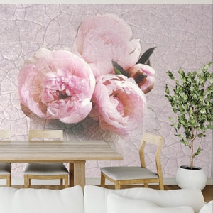 Carta da parati con peonie rosa, carta da parati botanica, carta da parati rimovibile staccabile e attaccabile o carta da parati in vinile tradizionale, murale esclusivo, decorazione per la stanza, #P7