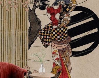 Japanese Geisha Wallpaper Mural, Peel and Stick, Removable