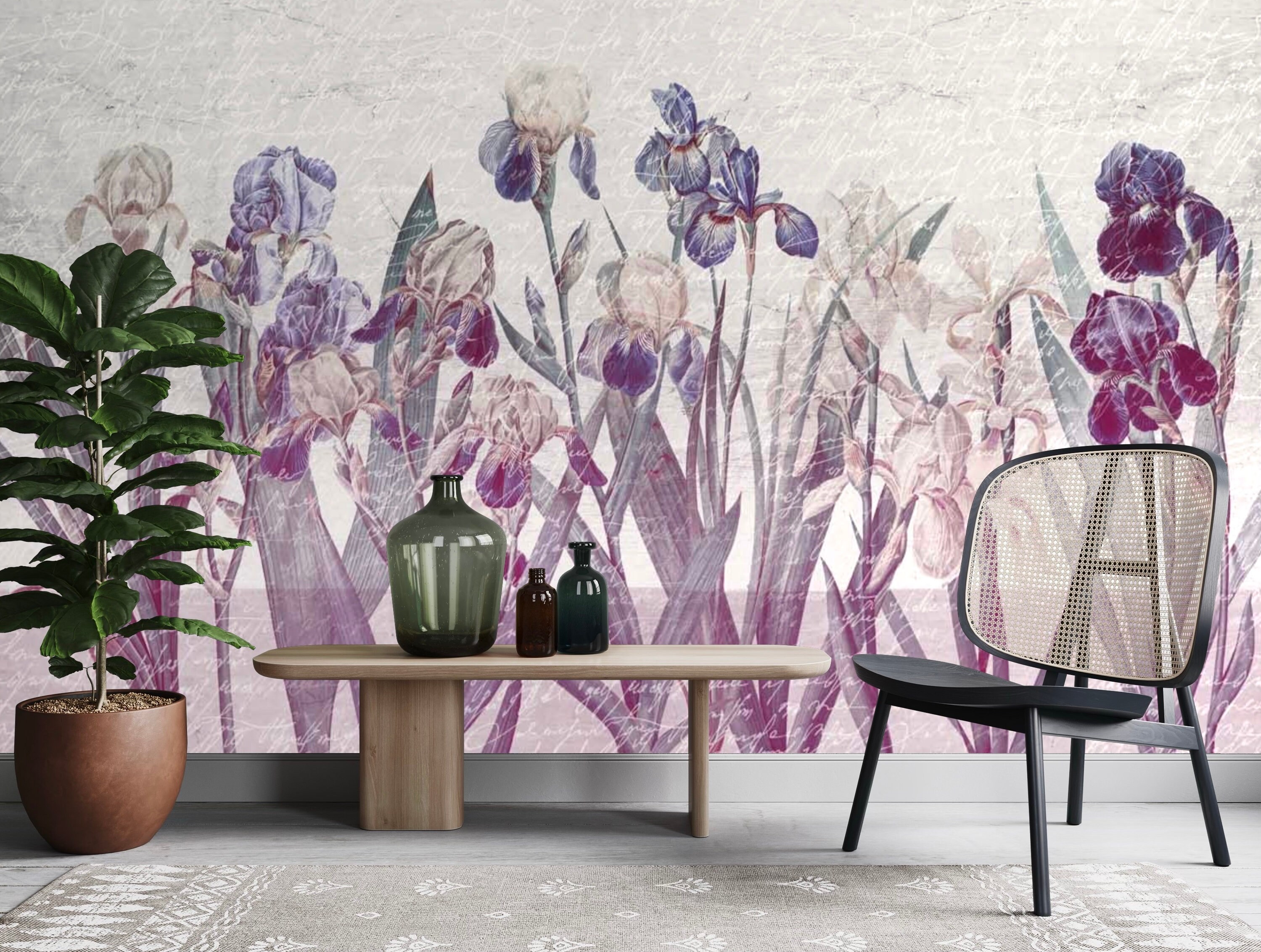 Vintage Iris Flowers Wallpaper, Botanical Wallpaper, Peel and Stick