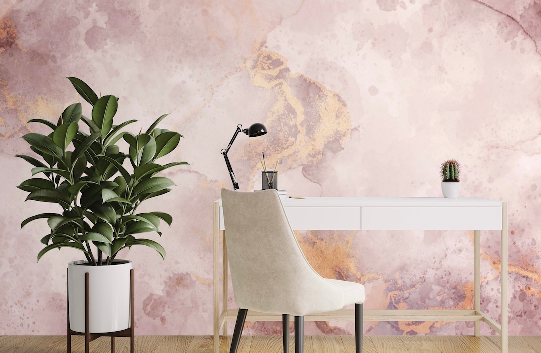 Vintage Pink and Yellow Marble Wallpaper, Peel and Stick, Removable