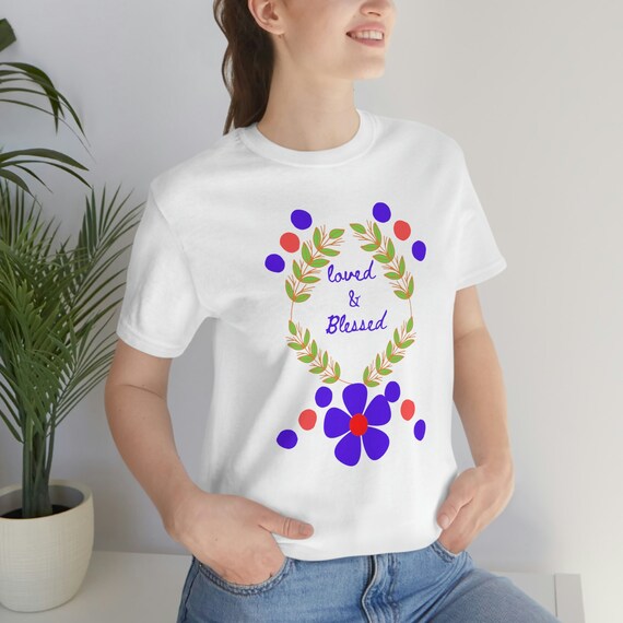 Blessed Shirt For Women - Love Heart & Flower Print Tee In Soft Purple, Large Size - View #7