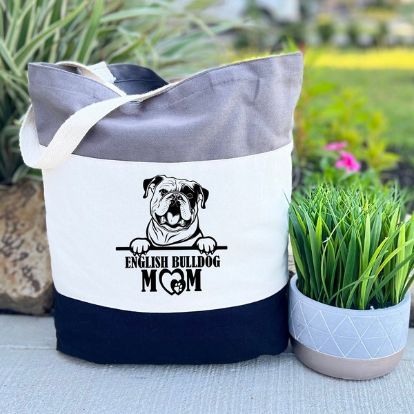English Bulldog Mom Tote Bag, Bulldog Mom Tote Bag, Mothers Day Gift Ideas, Pet Owners Canvas Bag, Designer Shoulder Bag, Noble Dog Tote Bag
