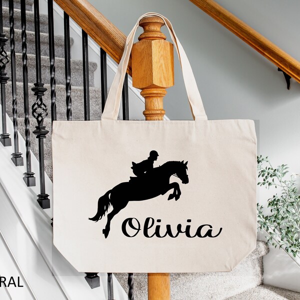 Personalized Horse Zippered Tote Bag, Riding Bag, Mothers Day Gift, Custom Zippered Bag, Trendy Gift For Equestrian, Custom Horse Tote Bag