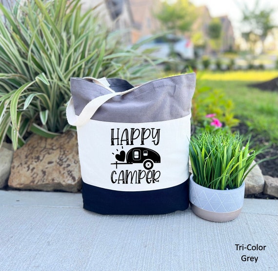 Happy Camper Tote Bag, Camp Life Bag, Gift For Travel Bag, Mothers Day Gift, Hiking Tote Bag For Friend, Camping Gear Canvas Bag, Kids Gift