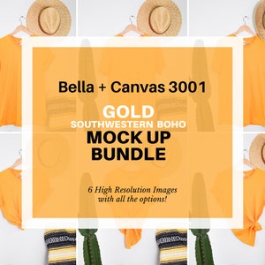 Mockup Bundle | Bella Canvas 3001 Gold Mockup | T-shirt Mockups | Mockup Southwestern Boho Style | MEN + WOMEN BUNDLE