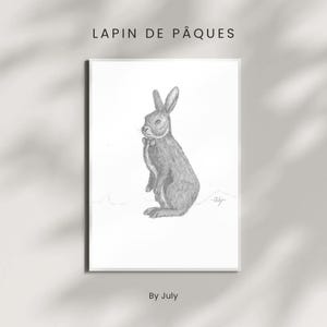 Croquis Lapin au Crayon – Illustration Numérique à Télécharger – Dessin Minimaliste pour Pâques et Décoration