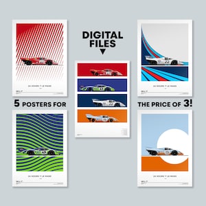 Porsche 917 Le Mans Collection | Set of 5 Posters | Digital Download | Le Mans Poster, Porsche Poster, Gulf Racing, Martini Racing