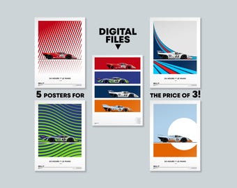 Affiche D'art Rétro Porsche 917 Gulf Racing - Format 31.75 X 18.25 Pouces