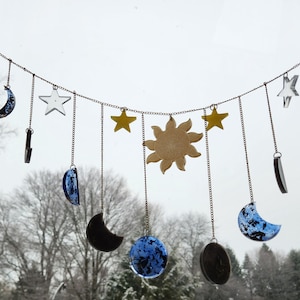 Moon phases, sun, and stars hanging wall suncatcher