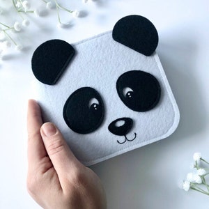 Zwart-wit stoffen babyboek met panda, pasgeboren boek met hoog contrast, baby's eerste zachte boek, cadeau-idee babyshower, veilige sensorische kaarten