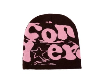 Conquer Beanie | Brown and Pink Beanie | Y2k Winter Beanie | Trending Streetwear Beanie | Trending Graphic Beanie | Graphic Beanie |