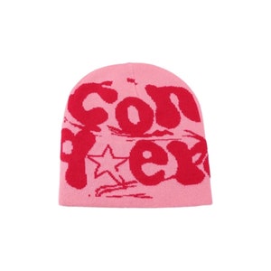 Conquer Beanie | Pink Beanie | Y2k Winter Beanie | Streetwear Beanie | Trending Graphic Beanie | Graphic Beanie | Streetwear Winter Beanie