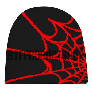 Spider Web Red Beanie| Black, Red