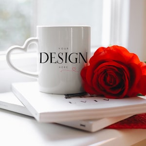 2 x Minimalistic White Mug MockUp Coffee Cup Mock up Rose Flower Mock Up Heart Couples Coffee Cup Mockup Sublimation JPG Digital Download