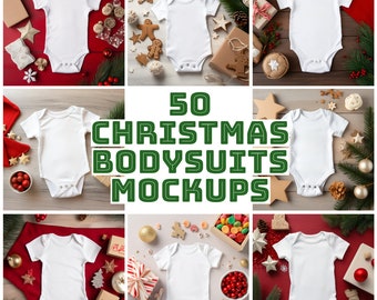 50 x Christmas Baby Bodysuit Mockup, White Bodysuit Mockup Bundle, Babies Bodysuit Mockup, New Year Babies Bodysuit Mockup, Christmas Mockup