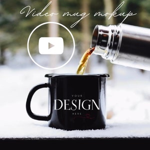 Video Mokup Enamel Camping Cup Mockup Forest Coffee Mock up Black Mug Stock Photography Mug Graphic Design Mock Up JPG Digital Download