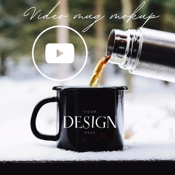 Video Mokup Enamel Camping Cup Mockup Forest Coffee Mock up Black Mug Stock Photography Mug Graphic Design Mock Up JPG Digital Download