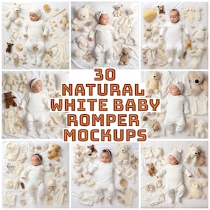 30 x Natural White Baby Romper Mockup, White Bodysuit Mockup Bundle, Babies Bodysuit Mockup, Boho Babies Bodysuit Mockup, Baby Romper Mockup