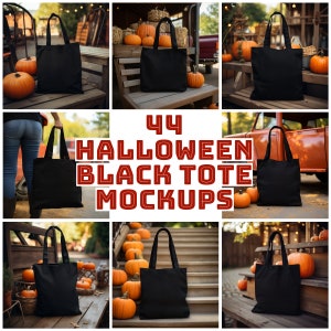 44 x Black Tote Bag Mockup Natural Halloween Large Eco Bag Bundle Bag Mockup Bundle Fall Autumn Bag Mockups Bag Mockup Halloween Mockup
