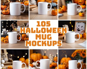 105 x Halloween Mug Mockups Pumpkin Coffee Cup Mockup Bundle Élégant Mock Up Photographie Style Stock Photo Coffee Cup Mockup JPG Digital