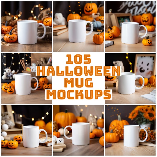 105 x Halloween Mug Mockups Pumpkin Coffee Cup Mockup Bundle Stylish Mock Up Photograph Styled Stock Photo Coffee Cup Mockup JPG Digital