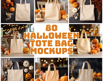 80 x Tote Bag Maquette Naturel Halloween Toile Grand Eco Bag Bundle Sac Maquette Bundle Naturel Big Bag Maquettes Sac Maquette Halloween Maquette