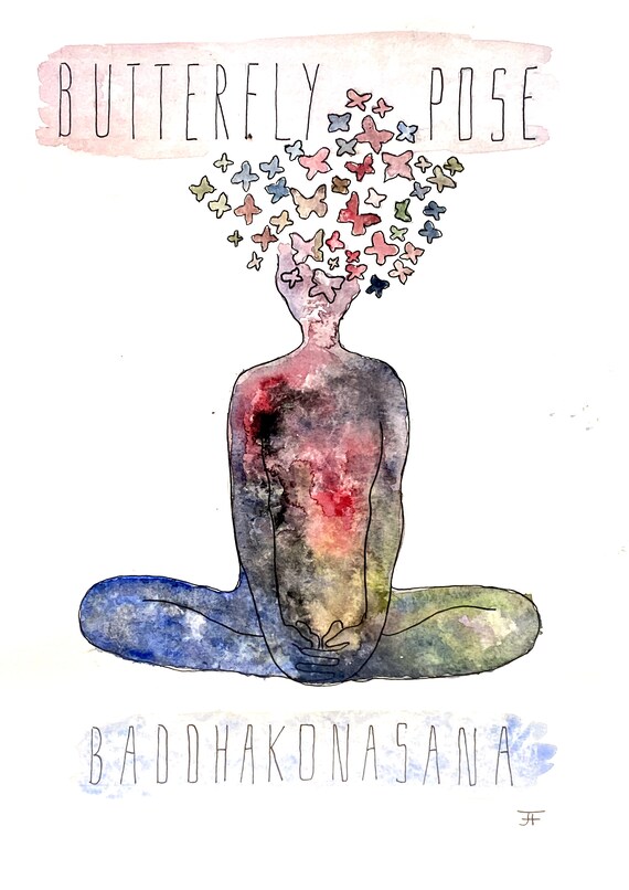 Watercolor picture to print yourself, directly from the artist, yoga, butterfly pose, wall decoration, fine art print