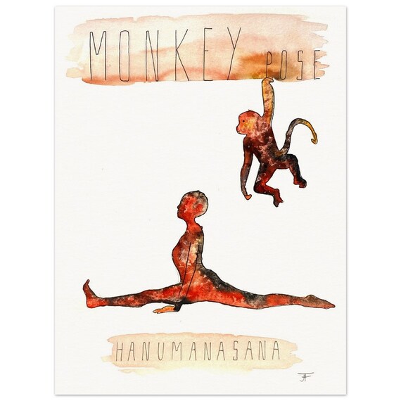 hand-painted watercolor painting directly from the artist, yoga, animal pose monkey, wall decoration, fine art print - poster made of matte paper in museum quality
