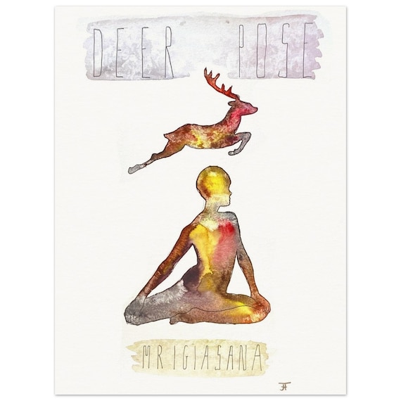 hand-painted watercolor painting directly from the artist, yoga, deer pose, fine art print - poster made of matte paper in museum quality