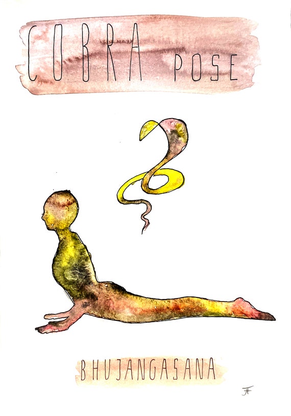 Watercolor picture to print yourself, directly from the artist, yoga, cobra pose, wall decoration, fine art print