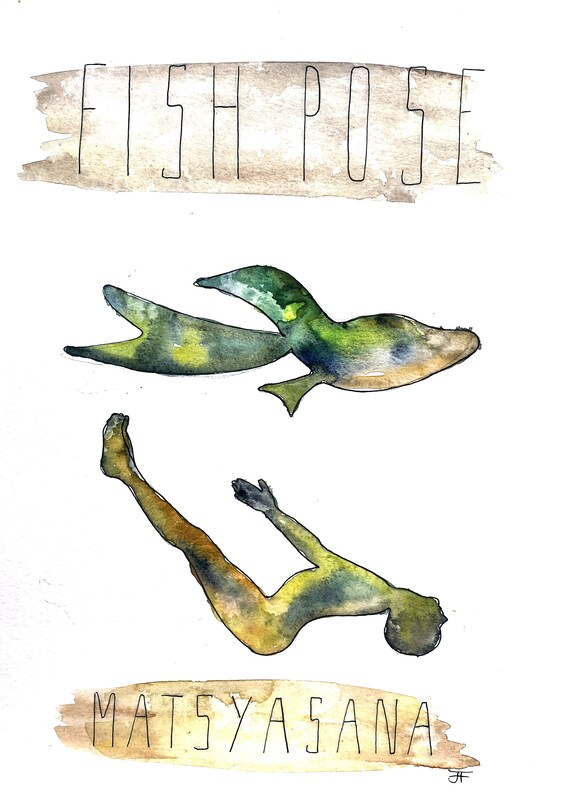 Watercolor picture to print yourself, directly from the artist, yoga, fish pose, wall decoration, fine art print