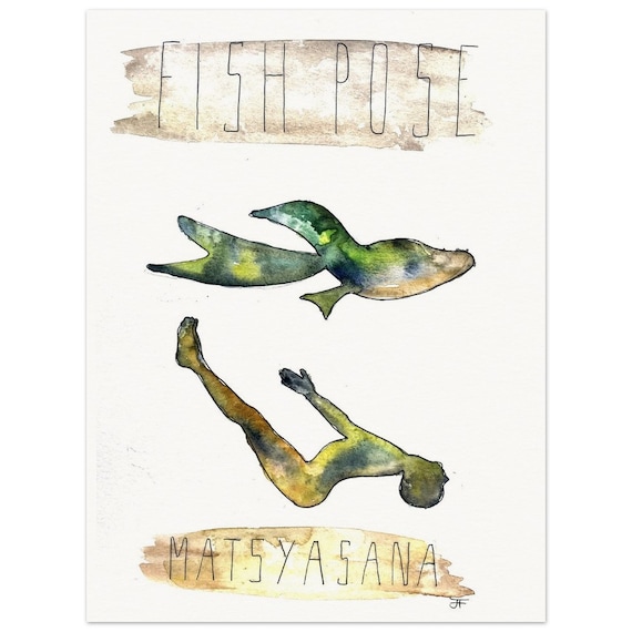 hand-painted watercolor painting directly from the artist, yoga, fish pose, fine art print - poster made of matte paper in museum quality