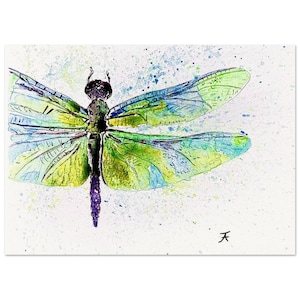 hand painted watercolor, directly from the artist, art print, dragonfly, wall decoration, poster, card, gift